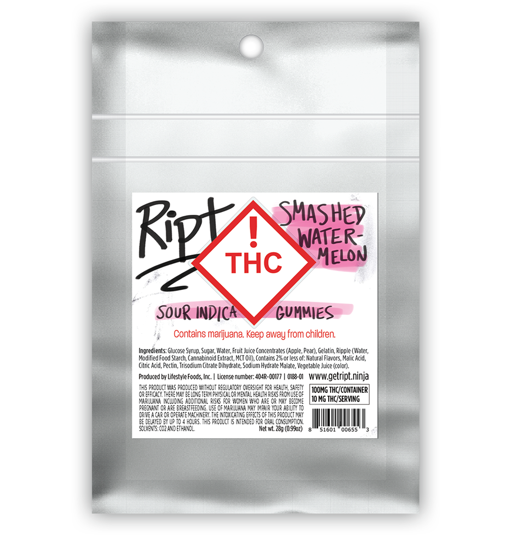 RIPT - SMASHED WATERMELON - INDICA - GUMMIES - 100MG
